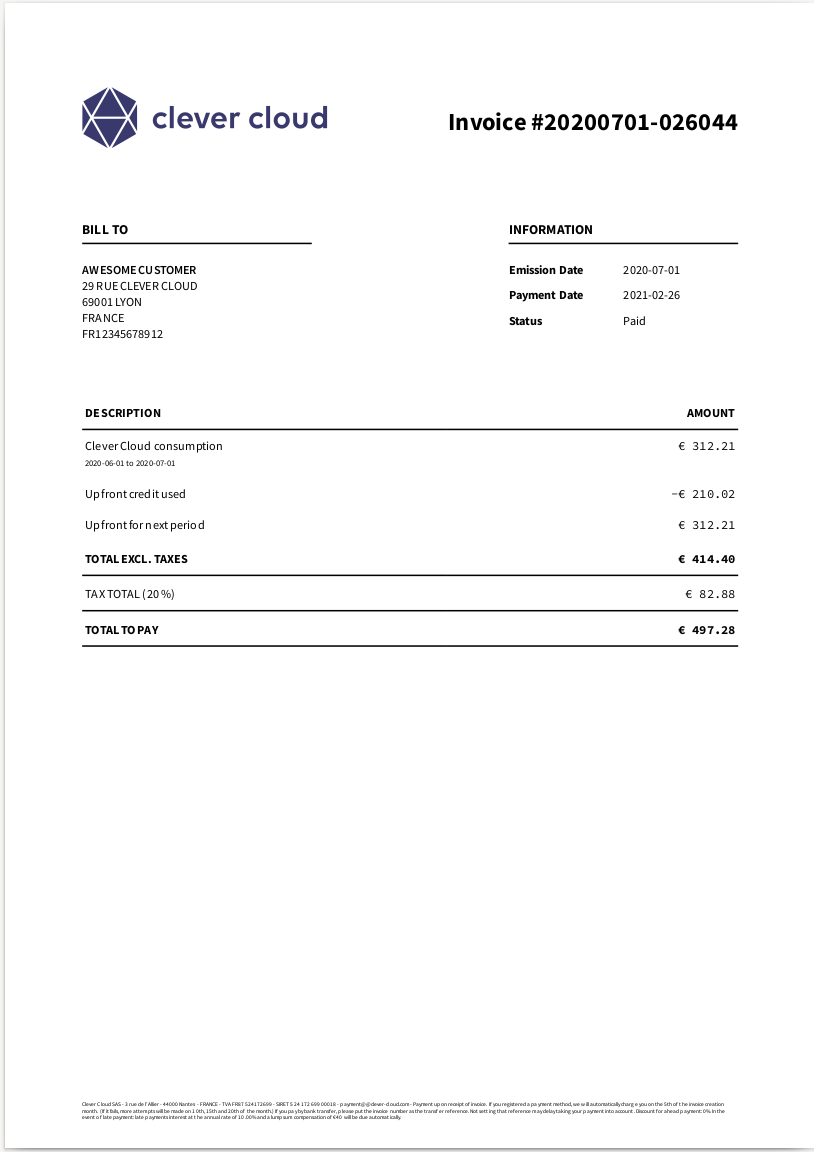 Clever Cloud new invoice for march 2021 summary