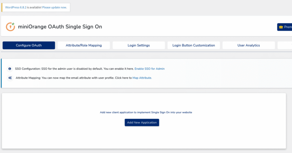 Configuration page of miniOrange plugin
