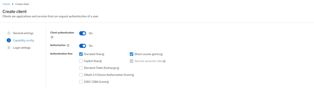 Page to grant right to the keycloak client