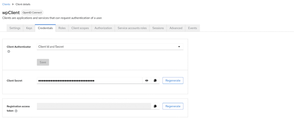 Page to get the client secret of a Client